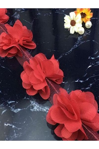 E Elmas Laser Cut Chiffon Flower (59 - 60 Pieces) - Claret Red