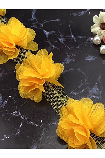 E Elmas زهرة شيفون مقطوعة بالليزر (59 - 60 قطعة) - خردل