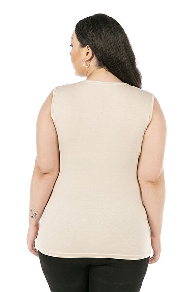DISENTIS MODEST Large Size Round Neck Thick Strap Viscose Beige Body
