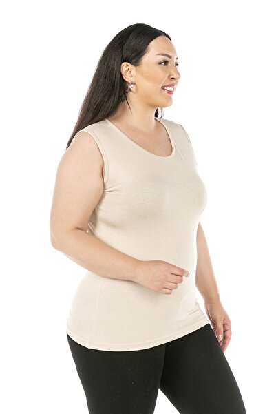 DISENTIS MODEST Large Size Round Neck Thick Strap Viscose Beige Body