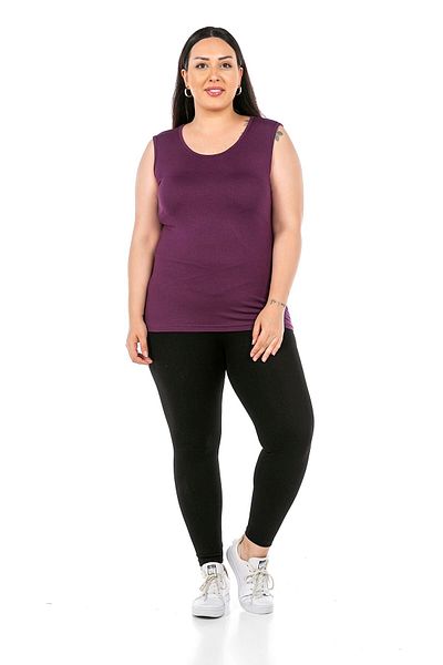 DISENTIS MODEST Large Size Round Neck Thick Strap Viscose Plum Body