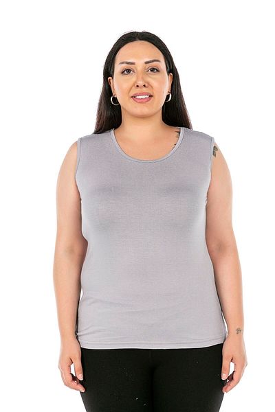DISENTIS MODEST Large Size Round Neck Thick Strap Viscose Light Gray Body