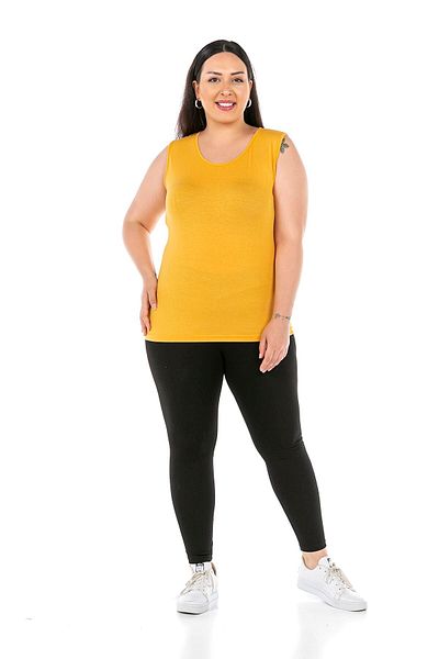 DISENTIS MODEST Large Size Round Neck Thick Strap Viscose Mustard Body