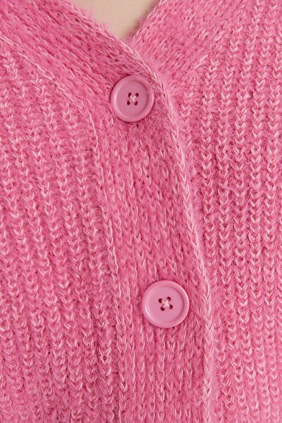 Trendyol Collection Pink Crop Knitwear Cardigan - Furry/Beard Rope Twoaw22Hi0452