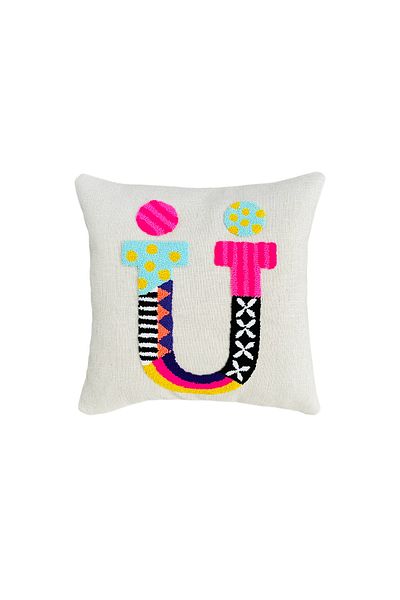 ge living Carnaval Model Letter Pillow - Punch Hand Embroidered, Cream Throw Pillow Cover