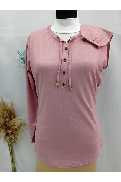 Sel Tekstil 2022 Model Normal Size Elastic Sleeves and Collar Drawstring Mother's Blouse