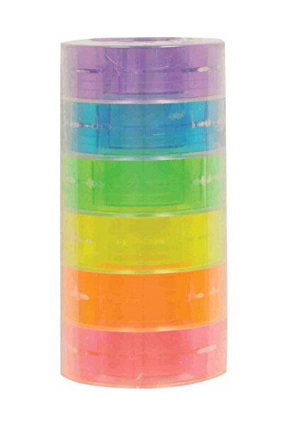 Apiko Shop 6 bucăți de bandă transparentă de culoare neon (11 mm x 20 m) (6 c...