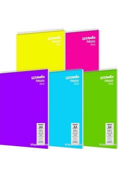 Mynote My Note Neon Block Notepad A4 80 Yp Striped 5 Pieces
