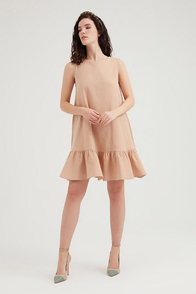 Açelya Okcu Ruffled Skirt Zero Sleeve Linen Dress