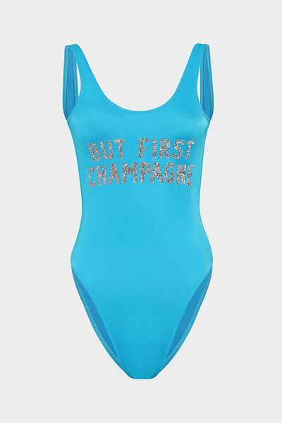 Açelya Okcu Champagne Slogan But First Push Up μαγιό
