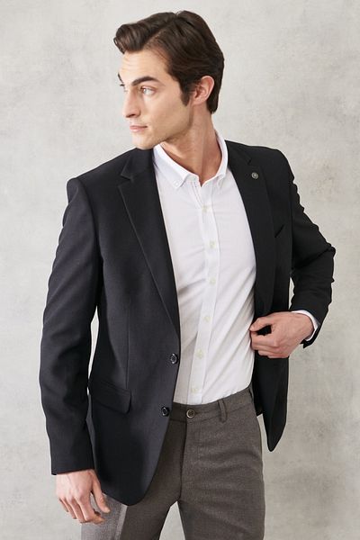 ALTINYILDIZ CLASSICS Ανδρικό Μαύρο Slim Fit Slim Fit Swallow Collar Casual Jacket