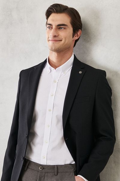 ALTINYILDIZ CLASSICS Ανδρικό Μαύρο Slim Fit Slim Fit Swallow Collar Casual Jacket