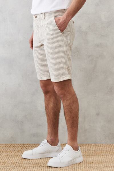 ALTINYILDIZ CLASSICS Ανδρικό λευκό-μπεζ Slim Fit Slim Fit ριγέ, ευέλικτο σορτς με πλαϊνές τσέπες