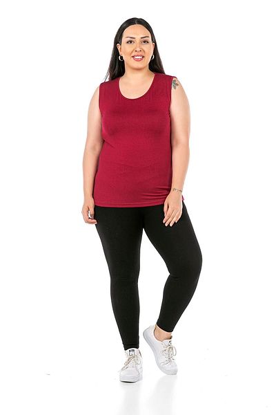 DISENTIS MODEST Large Size Round Neck Thick Strap Viscose Claret Red Body