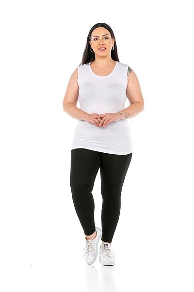 DISENTIS MODEST Large Size Round Neck Thick Strap Viscose White Body