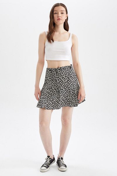 DeFacto Fustă scurtă mini cu voluri cu modele florale