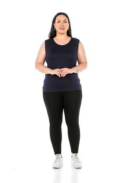 DISENTIS MODEST Large Size Round Neck Thick Strap Viscose Navy Blue Body