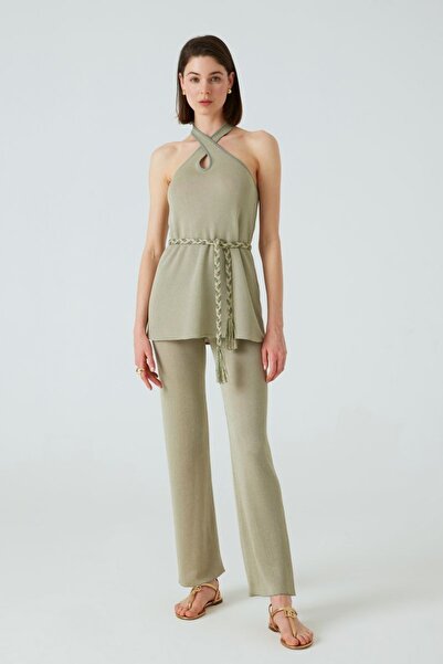 JOIN US Csillogó Khaki Palazzo nadrág