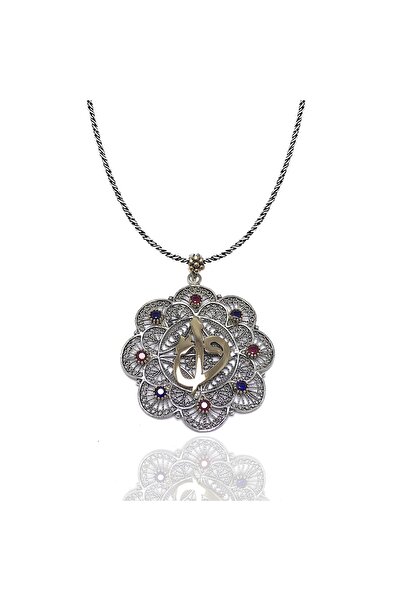 Midyat Nurtaş Gümüş Elif Vav Işlemeli Çiçek Model 925 Ayar Telkari Gümüş Kolye