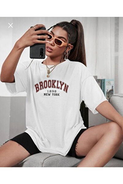 LOUİSA Tricou oversize unisex roșu alb Brooklyn