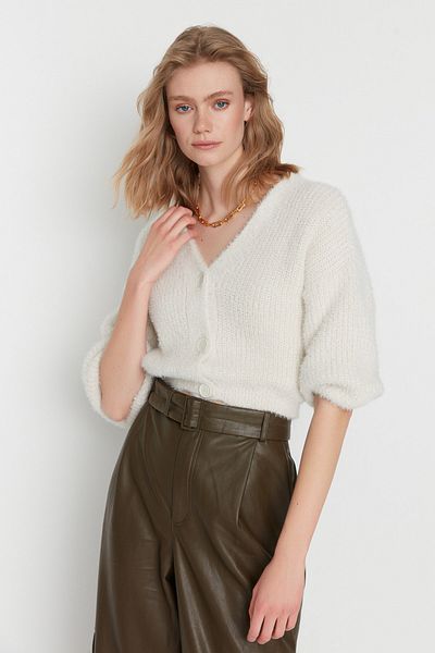 Trendyol Collection String Tricot Crop Cardigan - Stein, Feder und Bart Detailliert TWOAW22HI0452