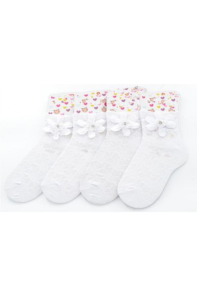 Ekinoks 4 Pieces of Stoned-Floral Half Socks for Girls