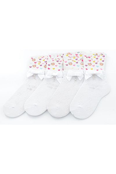 Ekinoks 4-Piece Ribbon-drop Stoned Half Socks for Girls