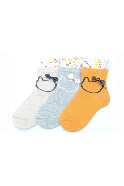 Ekinoks 3-Piece Cat- Ribbon Print Half-Cone Girl's Socks