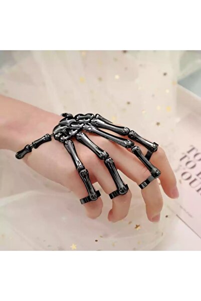 Köstebek Gothic Punk Iskelet El Ayarlanabilir Bileklikli Yüzük Seti