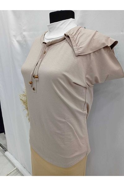 Sel Tekstil 2022 Model Normal Size Elastic Sleeves and Collar Drawstring Mother's Blouse