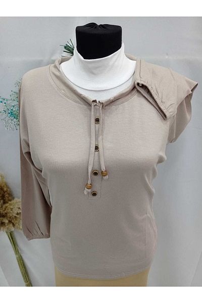 Sel Tekstil 2022 Model Normal Size Elastic Sleeves and Collar Drawstring Mother's Blouse