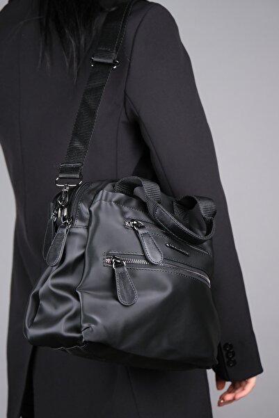 Luvi 869 Siyah Saten Kadın Günlük Çanta