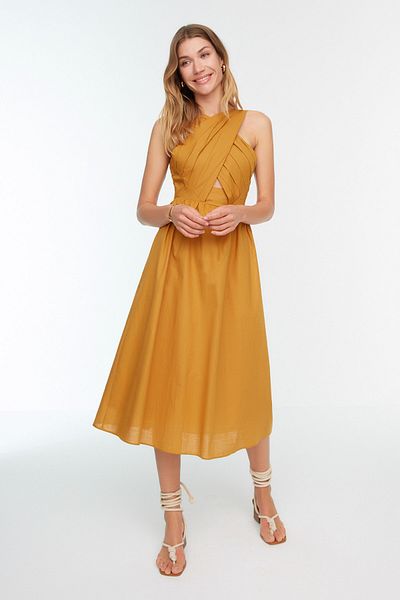 Trendyol Collection Brown Cut Out Detailed Woven Dress TWOSS22EL1243