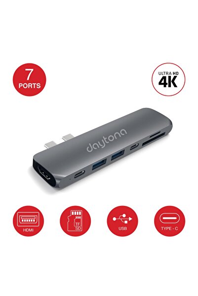 Daytona Fc03 Macbook Uyumlu 7in2 Type-c Hd 4k Card Reader & Hub