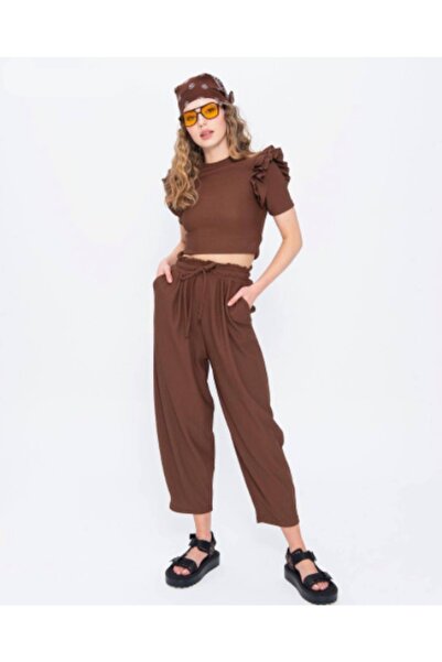 Miyu Accessories Miyu Örme Kahve Pantalon