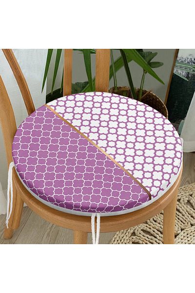 Realhomes Purple & White Ogea Patterned Digital Printed Modern Round Zippered Chair Cushion
