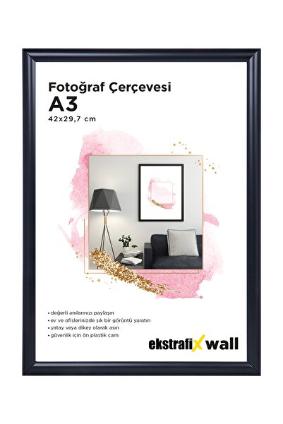 Genel Markalar A3 Siyah Poster Çerçeve - Siyah Fotoğraf Çerçevesi Duvar Serti...