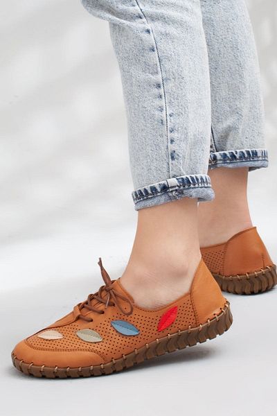 Adım Adım Women's Tan Genuine Leather Orthopedic Shoes