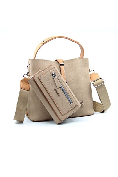 Combination of Women's Gray Wallet and Shoulder Bag with Lock Detail Pbu4002-1006