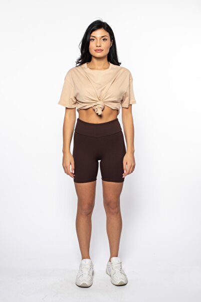 Grenj Fashion Smeđe Rebrasto Visok struk biciklističke tajice