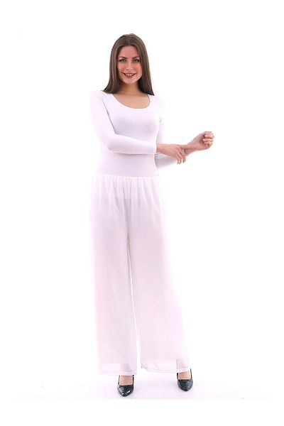 Mankens Fashion White Chiffon Women's Trousers - Wide Leg