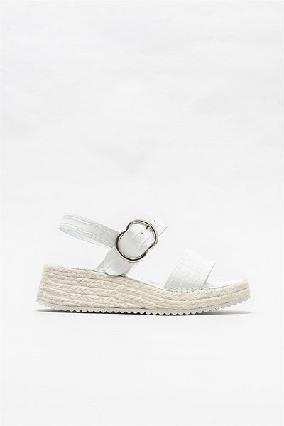 Elle Shoes White Leather Women's Wedge Heeled Sandals