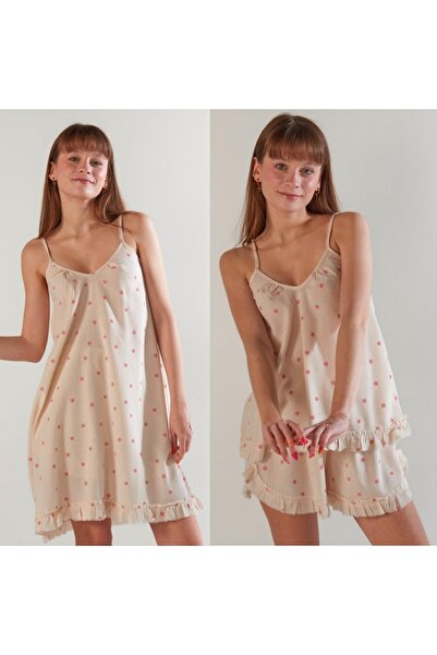 Serbella طقم ثوب نوم وشورت منقط