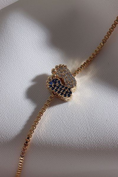 Süspüs Accessories White-navy blue Zircon Jewelled Foot Figure Gold Bracelet