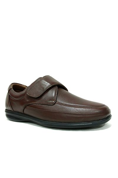 Fancy Brown Velcro Diabetic Anatomical Leather Men's Shoes