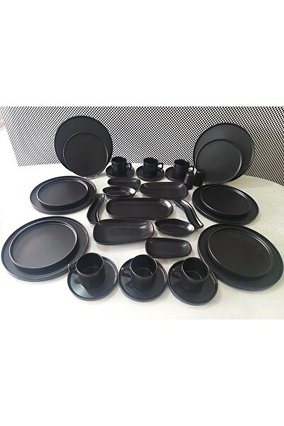 Keramika Stackable 35 Parça Mat Sıyah Kahvaltı Takımı