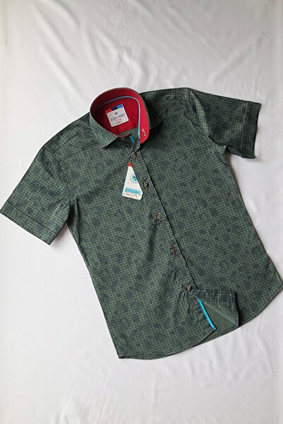 Louis Kids Green Shawl Pattern Short Sleeve Children's Shirt