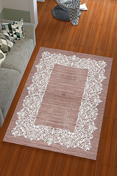 Miray Tekstil Dijtal Baskı Kadife Gül Kurusu Su Yolu Desen Lastikli Halı Örtüsü