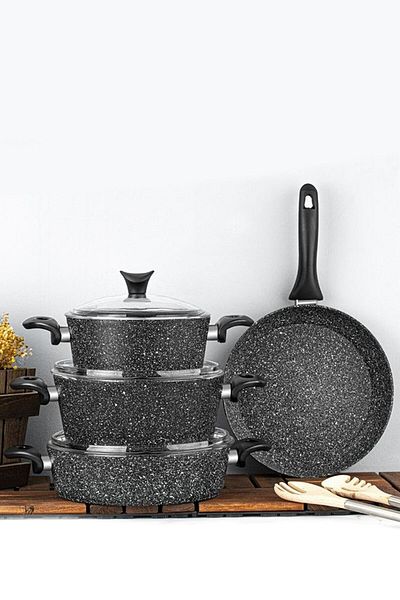 Taç Extra Cook 7 Piece Granite Pot Set Black