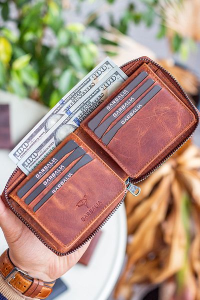 Garbalia Carole Γνήσιο Δερμάτινο Πορτοφόλι Unisex με φερμουάρ Crazy Tan
